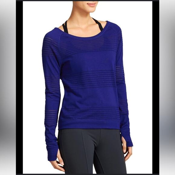 Athleta Royal Blue Indigo Limitless Mesh Crew Wprkout Top, EUC, Small, MSRP $69 - Picture 1 of 11